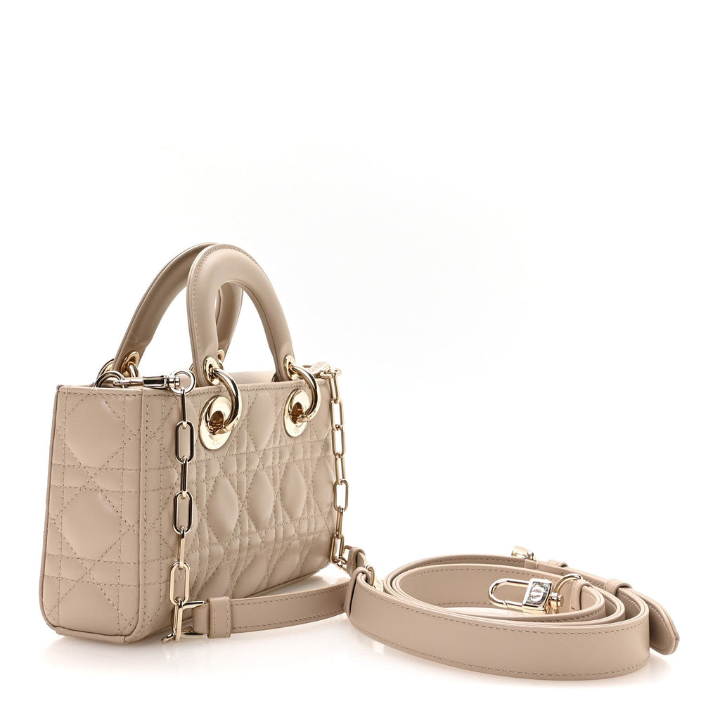 Dior Lambskin Cannage Small Lady D-Joy Powder Beige