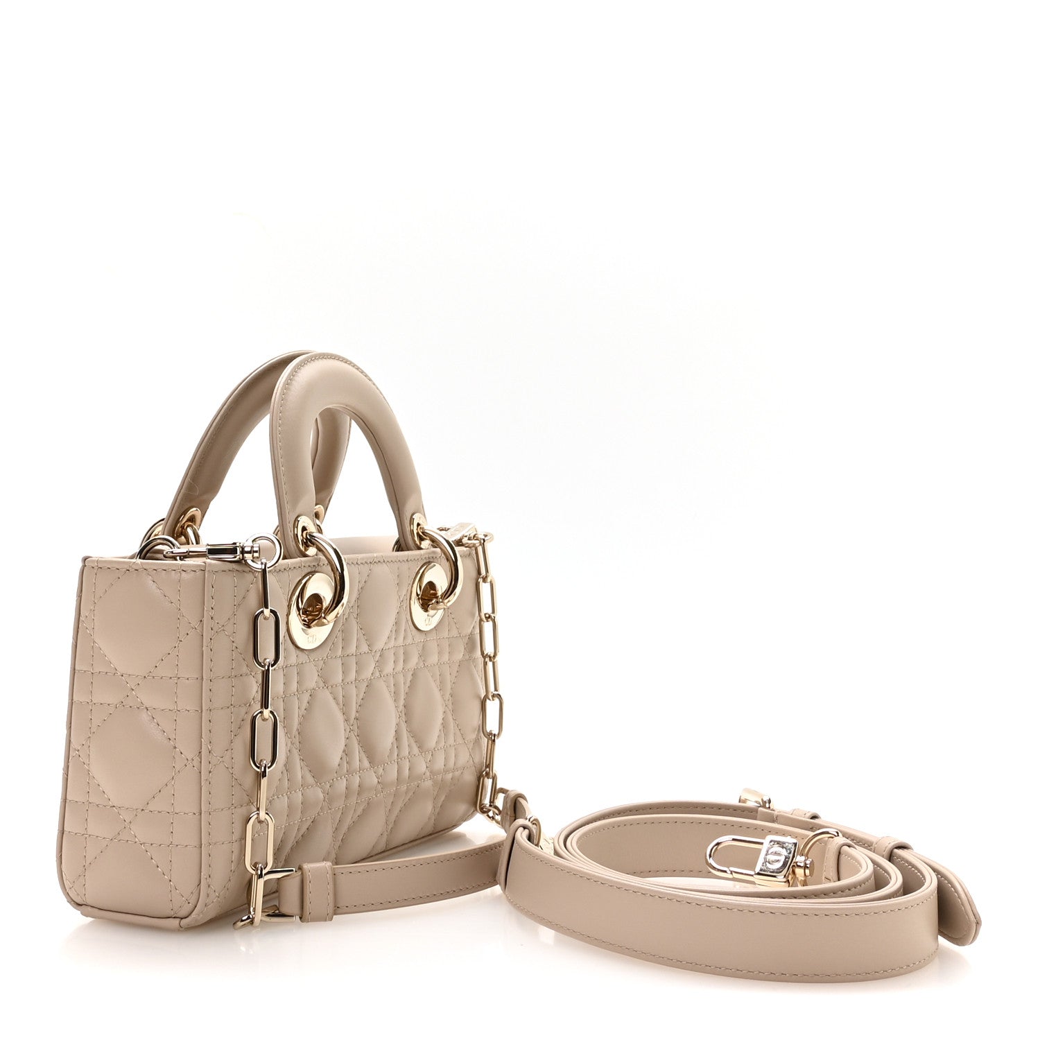 Dior Lambskin Cannage Small Lady D-Joy Powder Beige