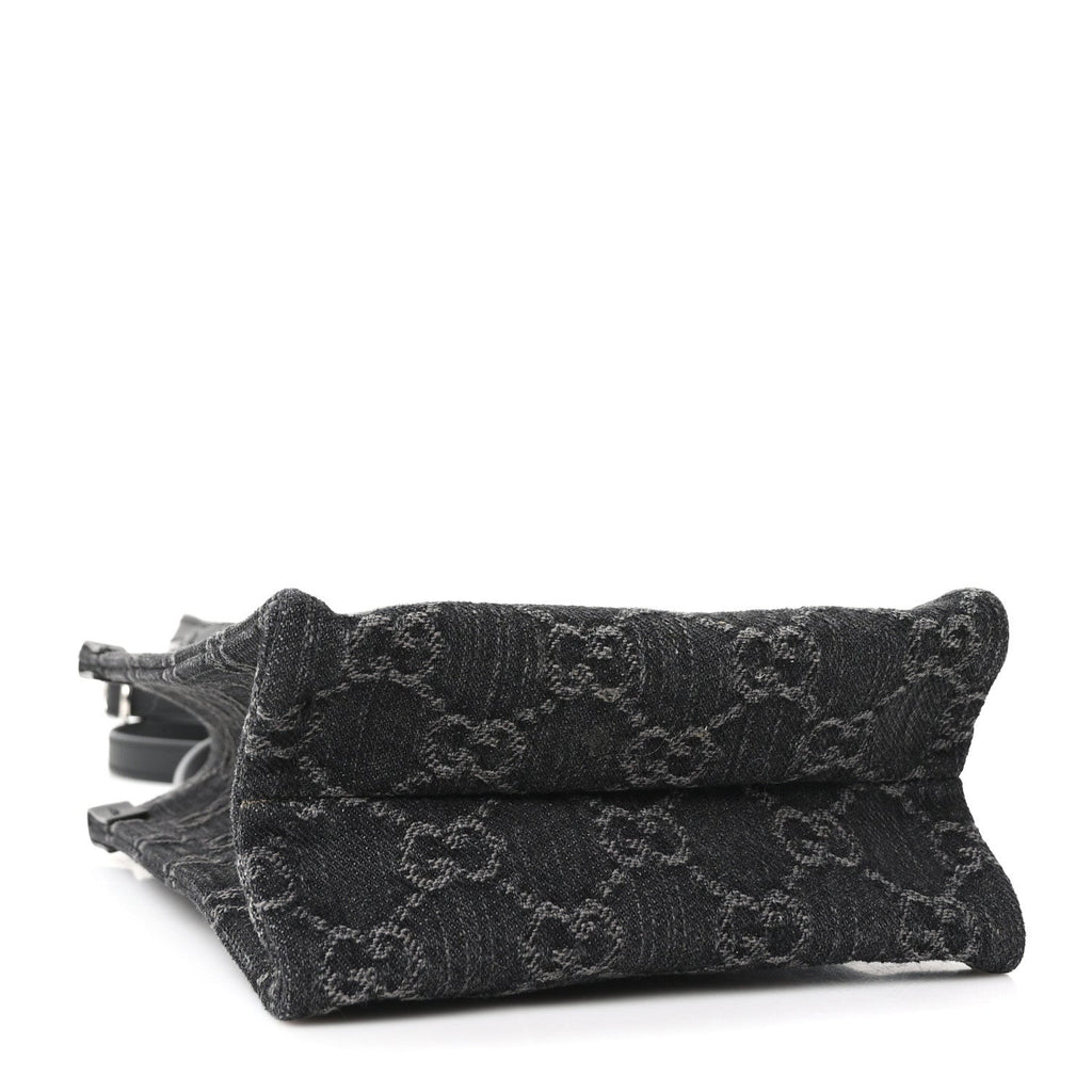 Gucci Denim Cuoio Harness GG Monogram Mini Ophidia Tote Bag Black Medium Grey