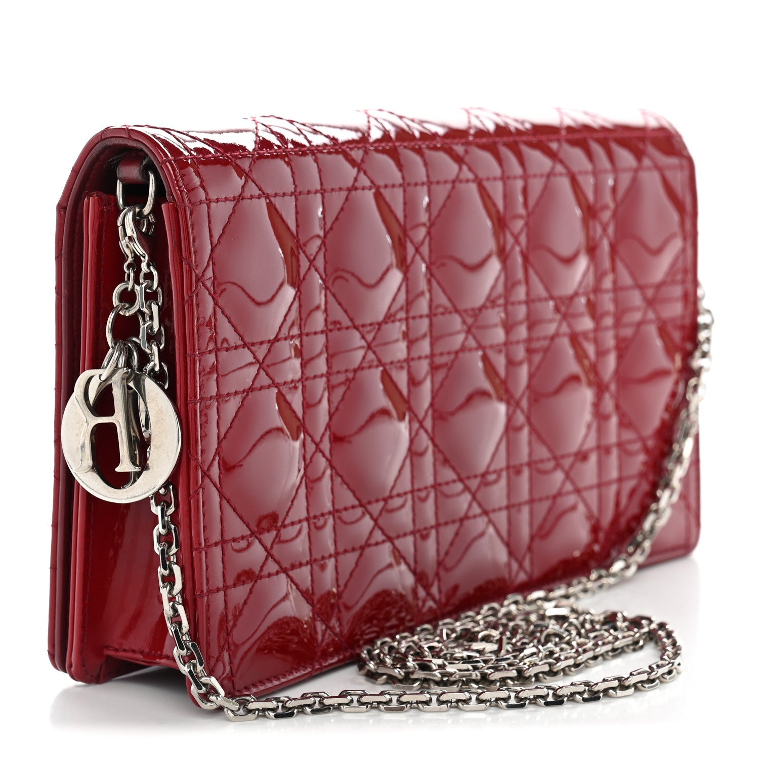 Dior Patent Cannage Lady Dior Clutch Red Red