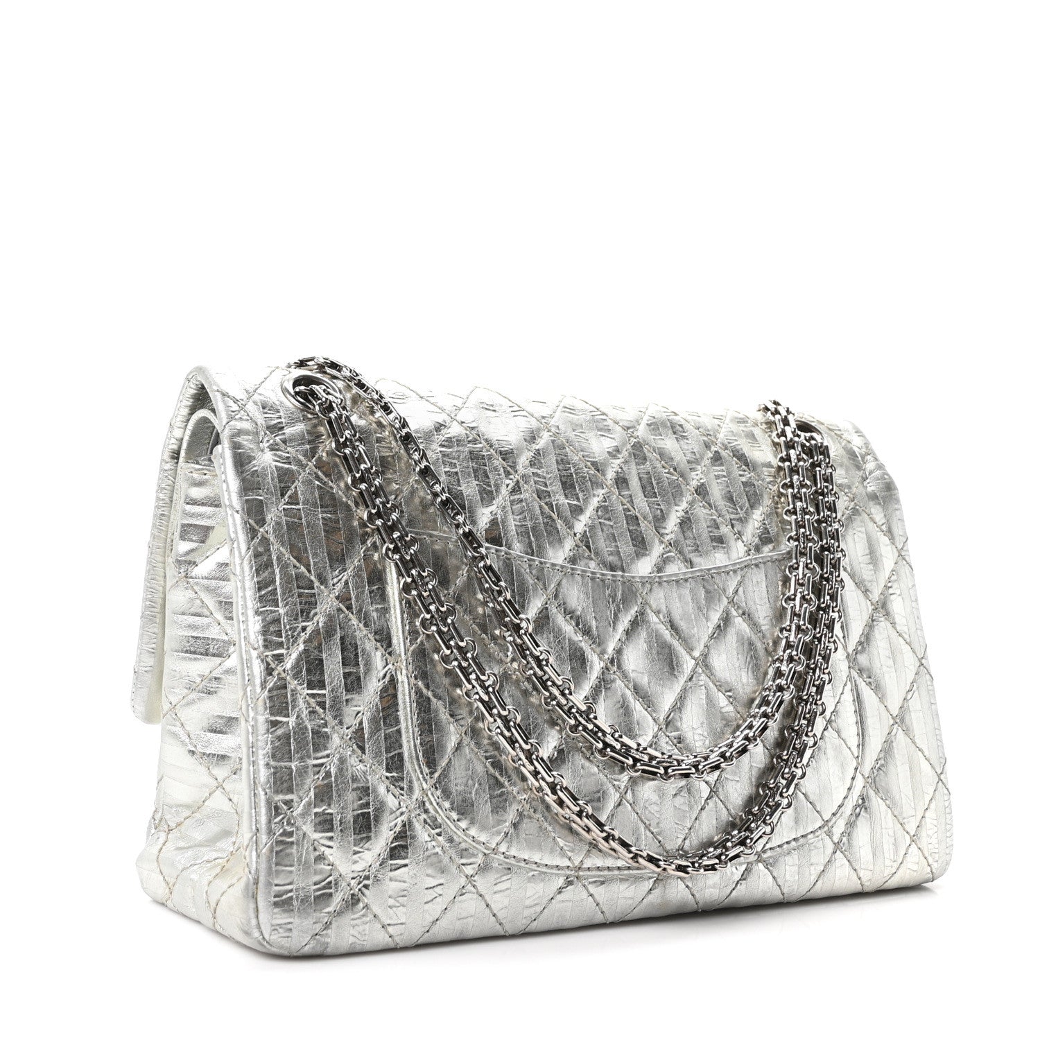 Chanel Metallic Striped Calfskin 2.55 Reissue 226 Flap Silver Silver