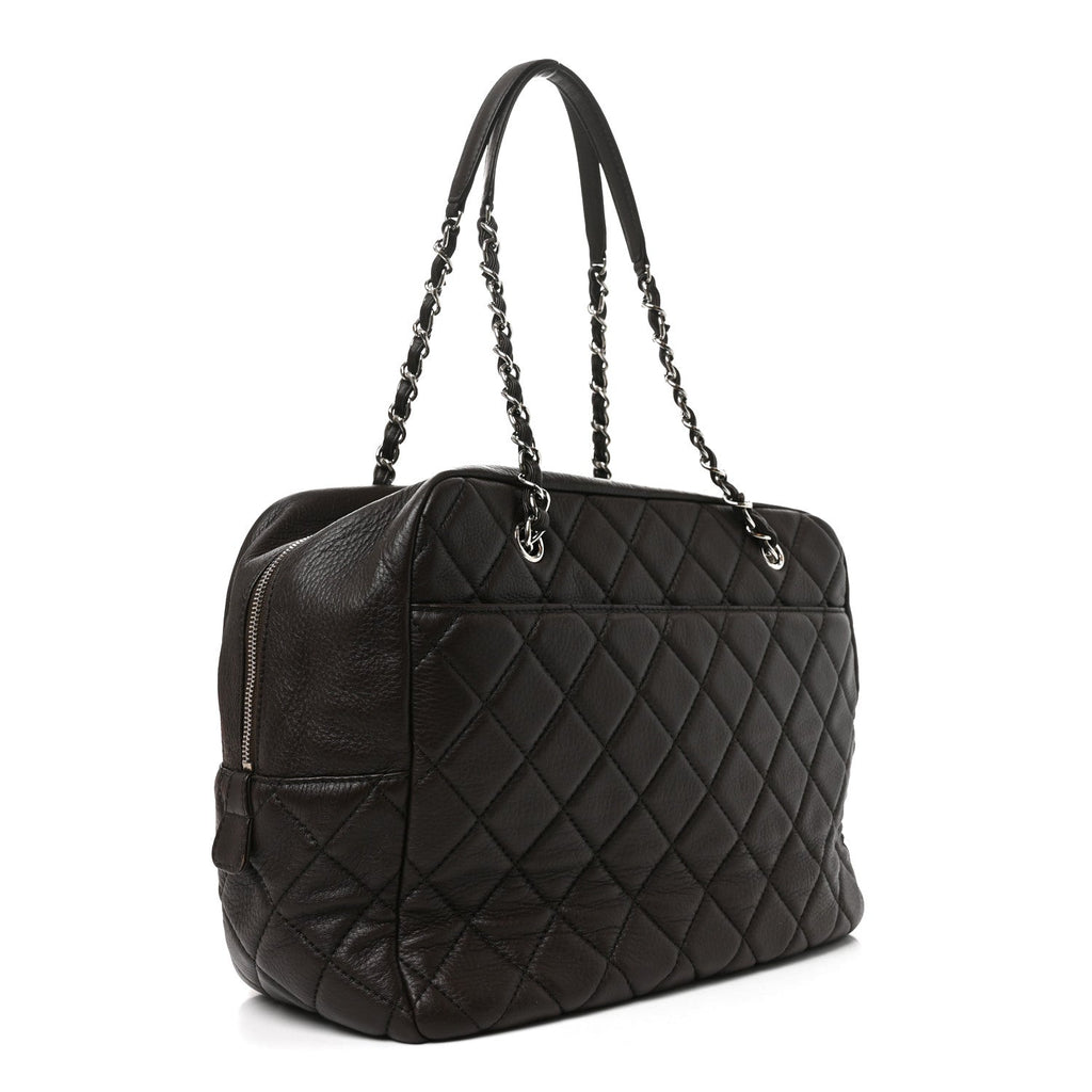 Chanel Lambskin Quilted Travel Flap Tote Dark Brown
