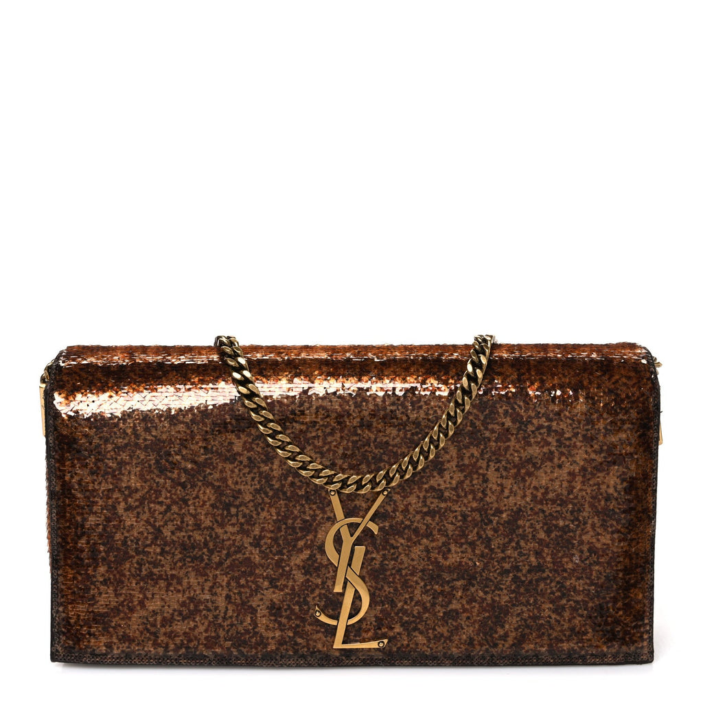 Saint Laurent Sequin Satin Monogram Tassel Kate 99 Brown