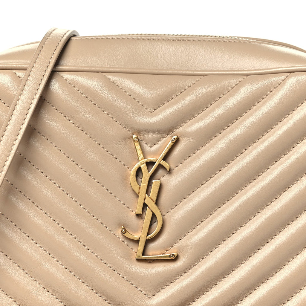Saint Laurent Calfskin Matelasse Monogram Lou Camera Bag Dark Beige Dark Beige