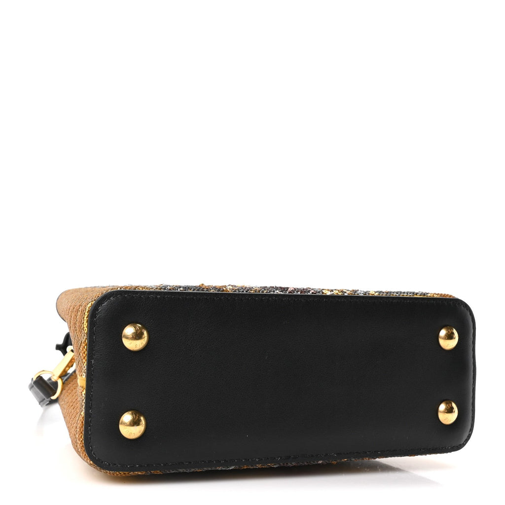 Louis Vuitton Calfskin Sequin Mini Capucines Gold Black