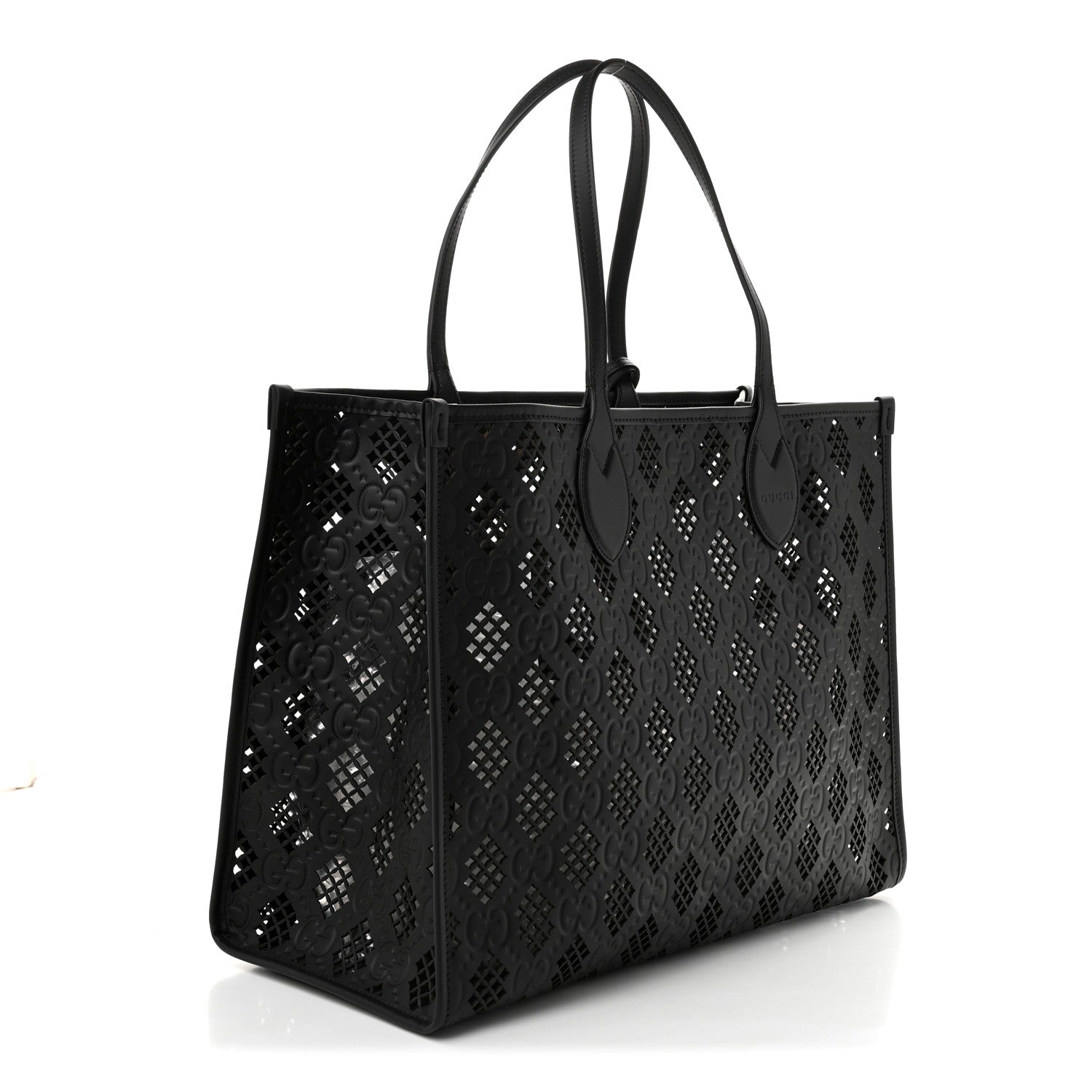 Gucci Calfskin GG Monogram Diamond Cut Medium Ophidia Tote Bag Black