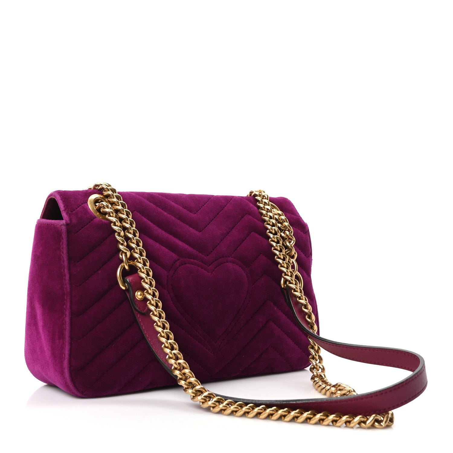 Gucci Velvet Matelasse Small GG Marmont Shoulder Bag Fuchsia Violet Cyclamen