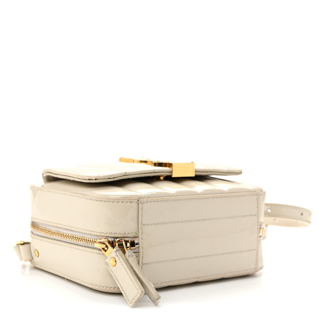 Saint Laurent Patent Matelasse Monogram Toy Vicky Camera Bag Off White