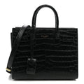 Saint Laurent Calfskin Crocodile Embossed Nano Sac De Jour Black