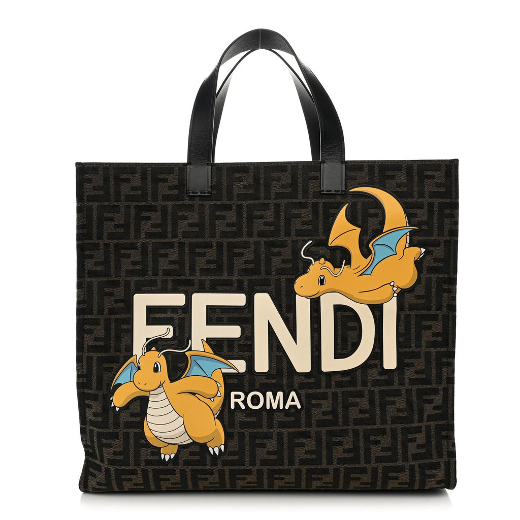 Fendi X FRGMT X POKEMON Fabric Jacquard FF Pokemon Shopping Tote Bag Tobacco Moro Giallo Mimosa