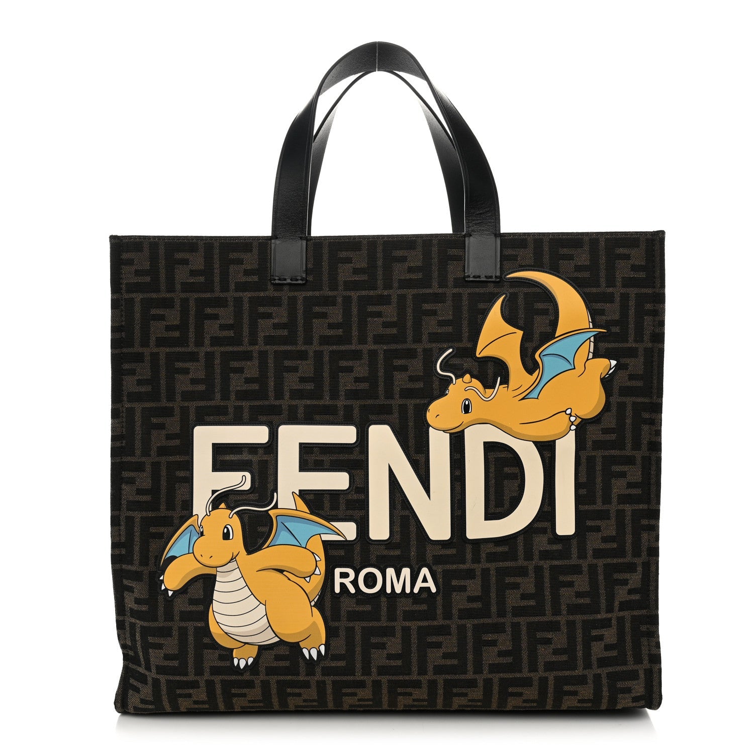 Fendi X FRGMT X POKEMON Fabric Jacquard FF Pokemon Shopping Tote Bag Tobacco Moro Giallo Mimosa