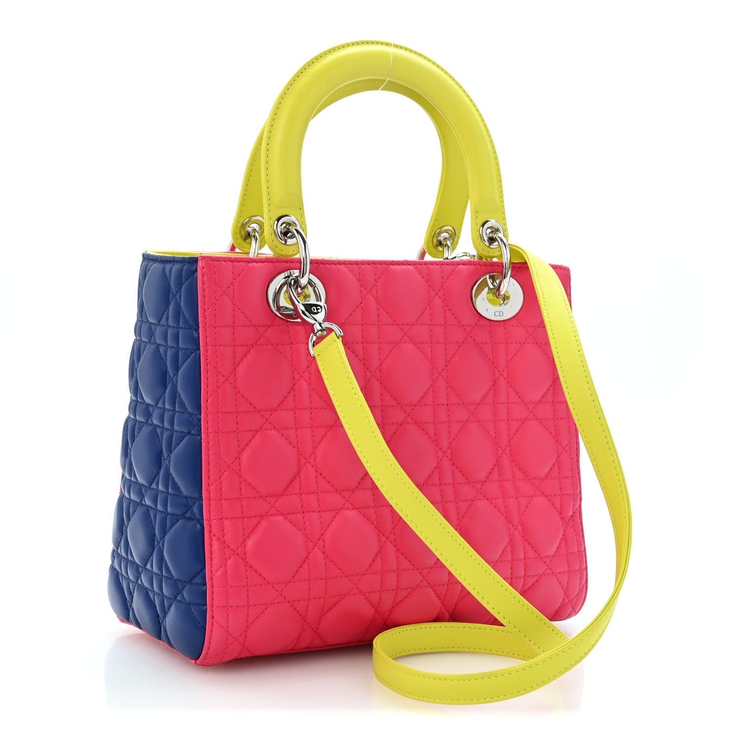Dior Lambskin Cannage Medium Tri-Color Lady Dior Pink Blue Yellow