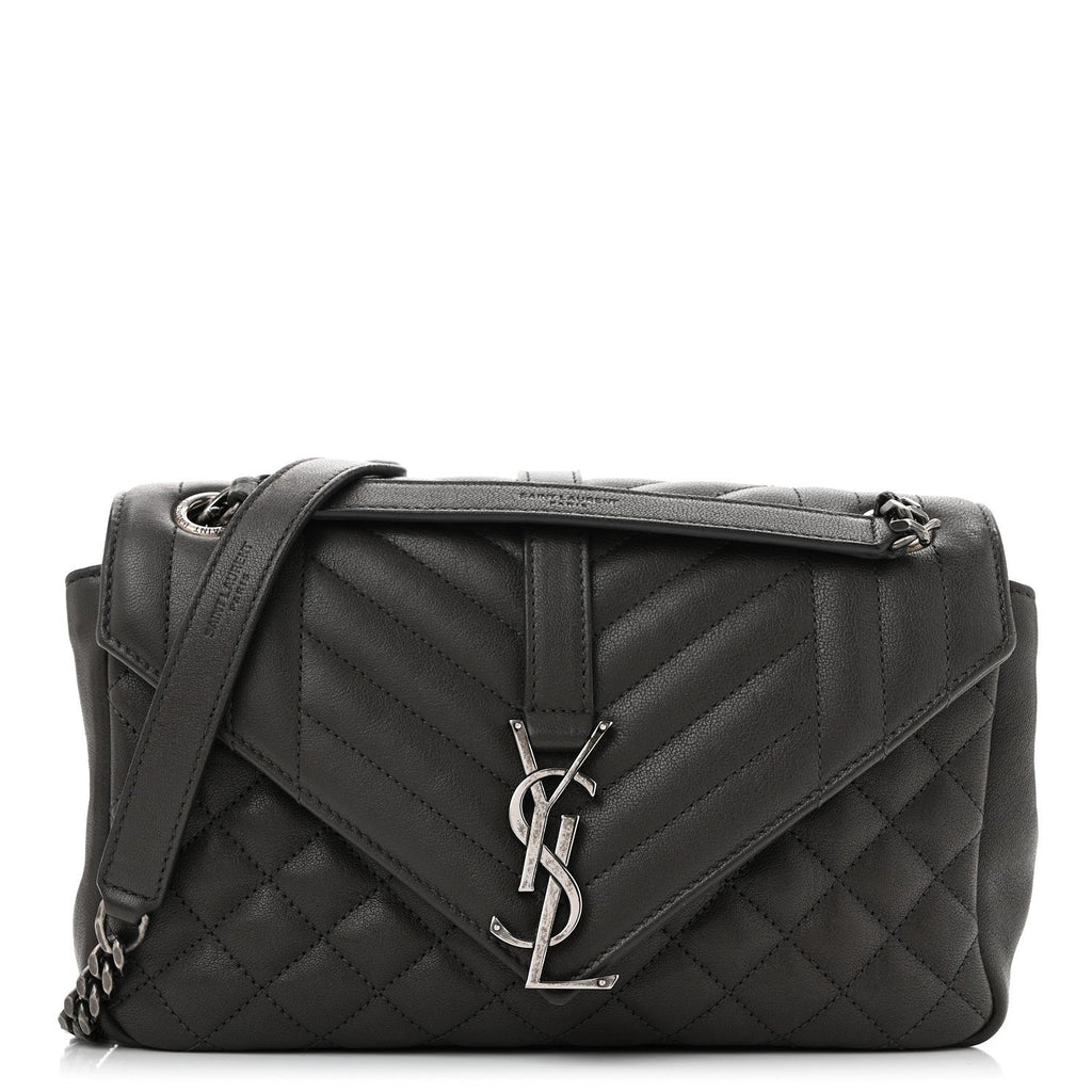Saint Laurent Sheepskin Tri-Quilt Monogram Medium College Bag Coal
