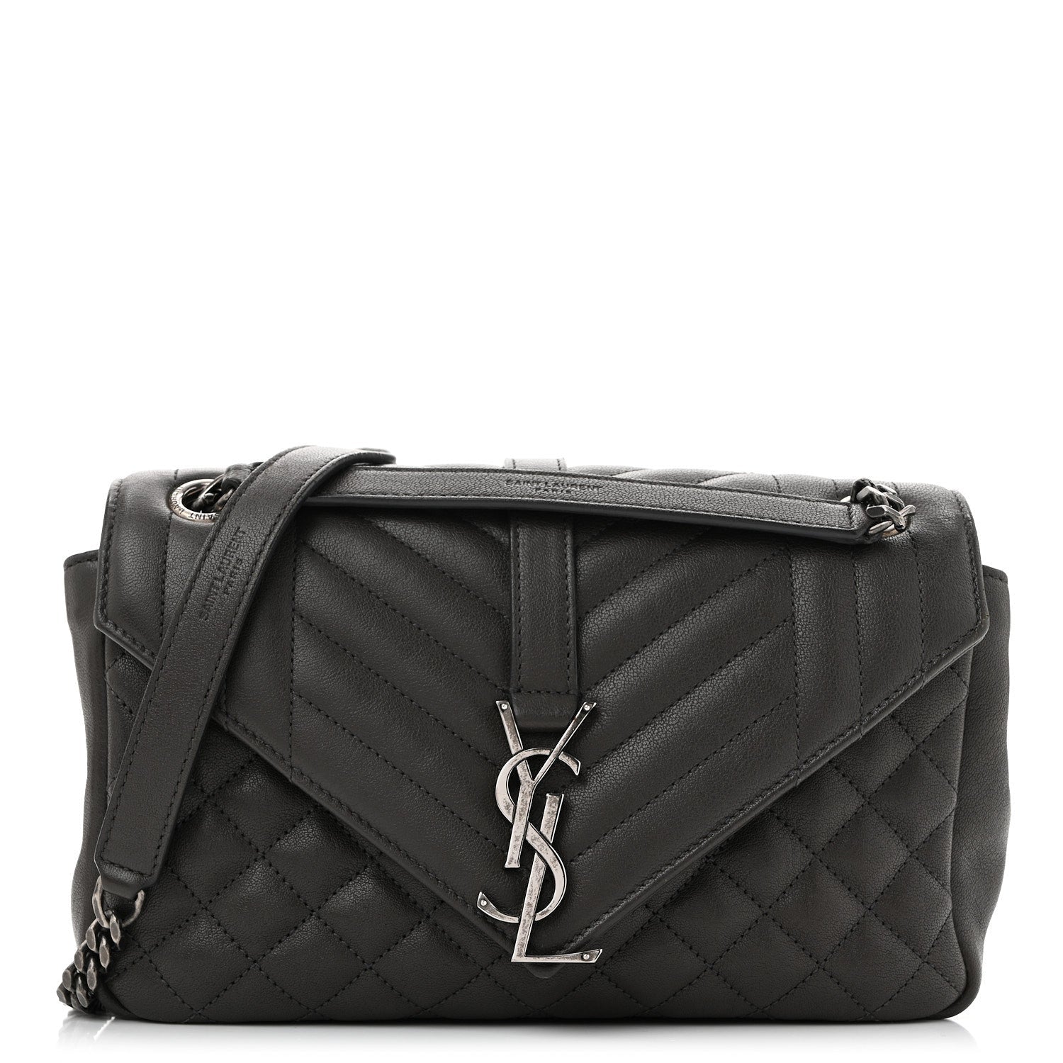 Saint Laurent Sheepskin Tri-Quilt Monogram Medium College Bag Coal