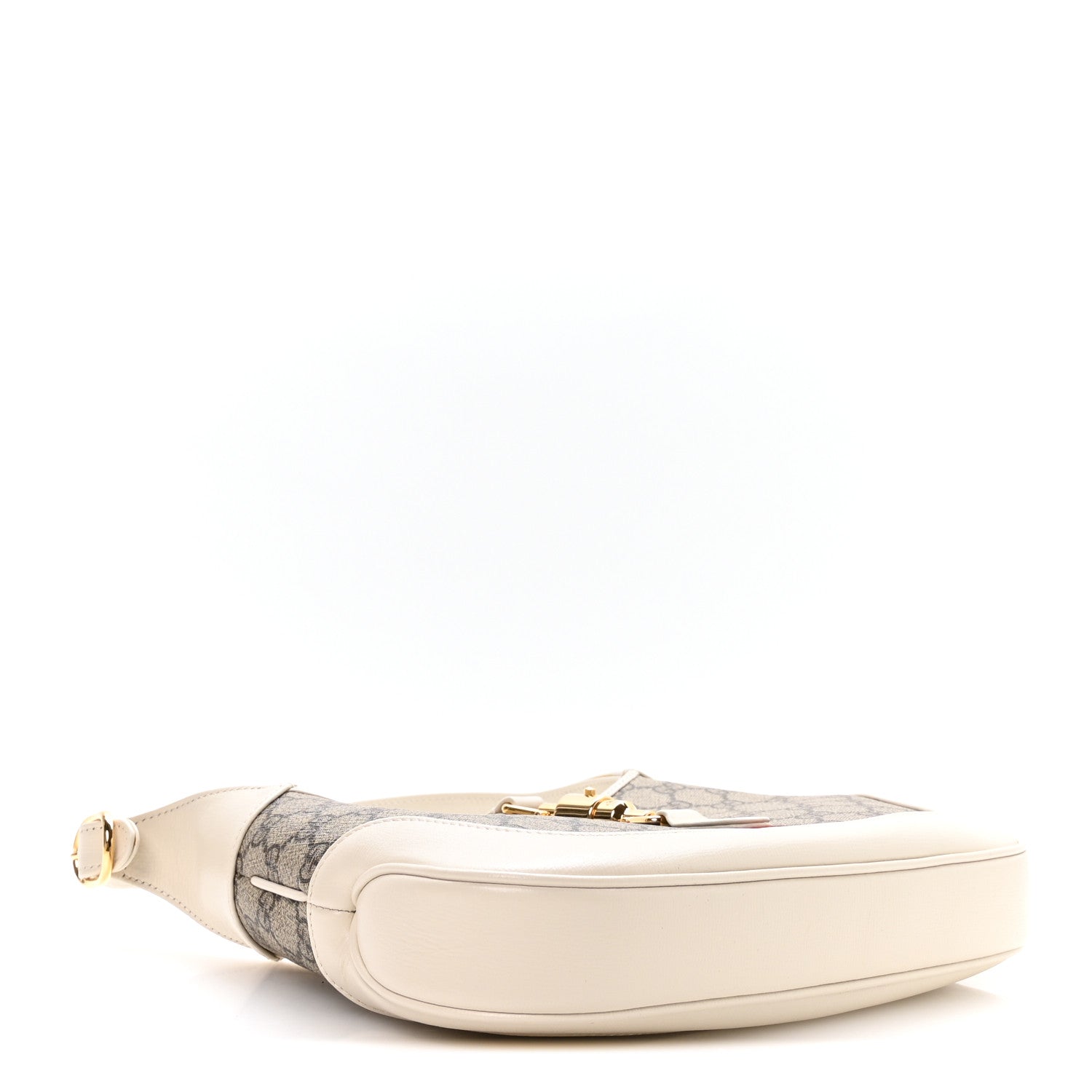 Gucci GG Supreme Monogram Azalea Calfskin Web Small Jackie 1961 Hobo Beige Ebony Mystic White