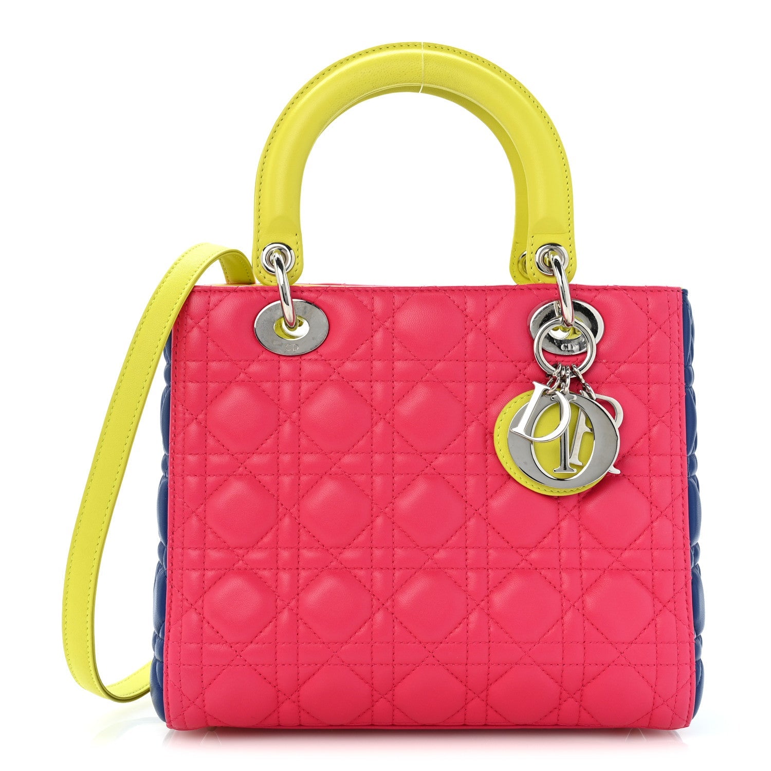 Dior Lambskin Cannage Medium Tri-Color Lady Dior Pink Blue Yellow