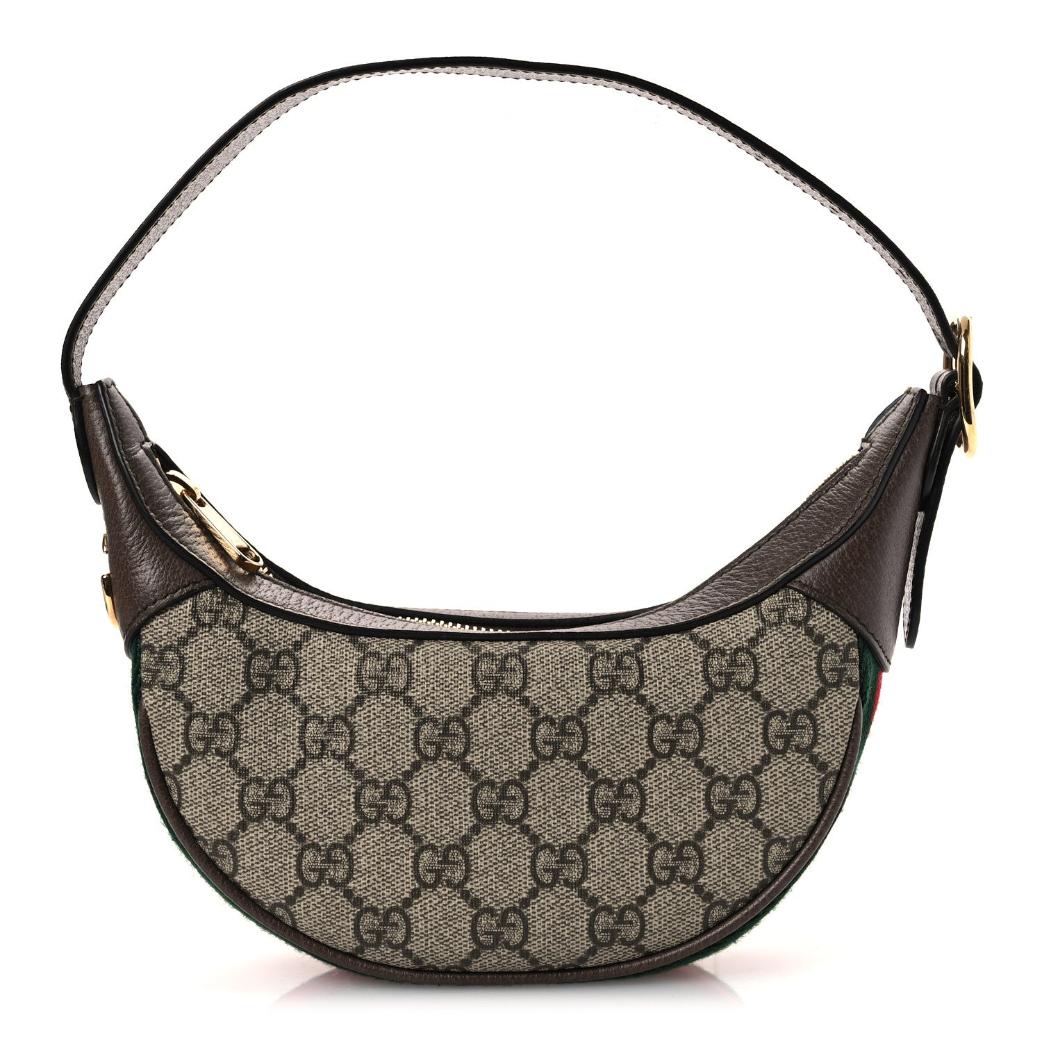 Gucci GG Supreme Monogram Textured Calfskin Web Mini Ophidia Half Moon Hobo Beige Ebony New Acero Beige Ebony New Acero