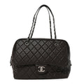 Chanel Lambskin Quilted Travel Flap Tote Dark Brown