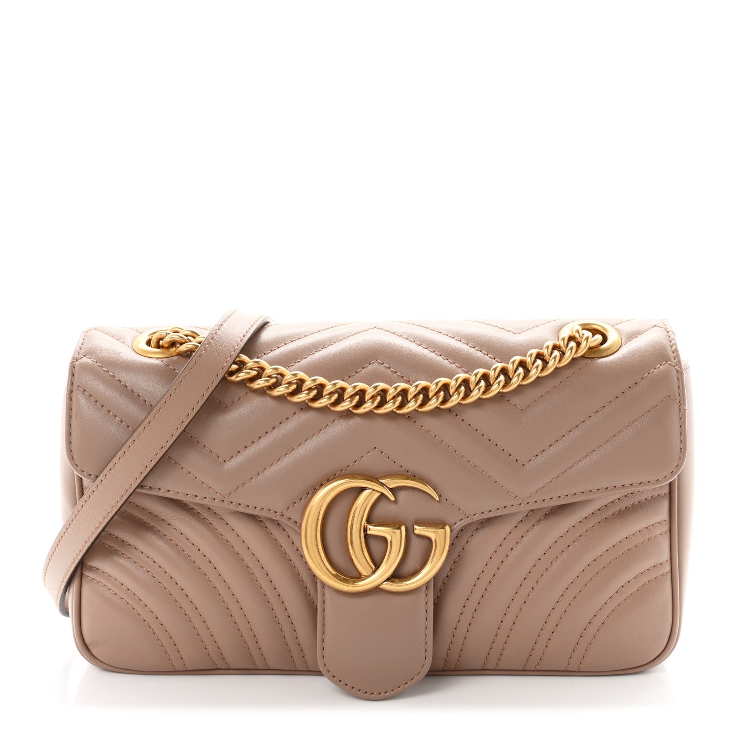 Gucci Calfskin Matelasse Small GG Marmont Shoulder Bag Porcelain Rose