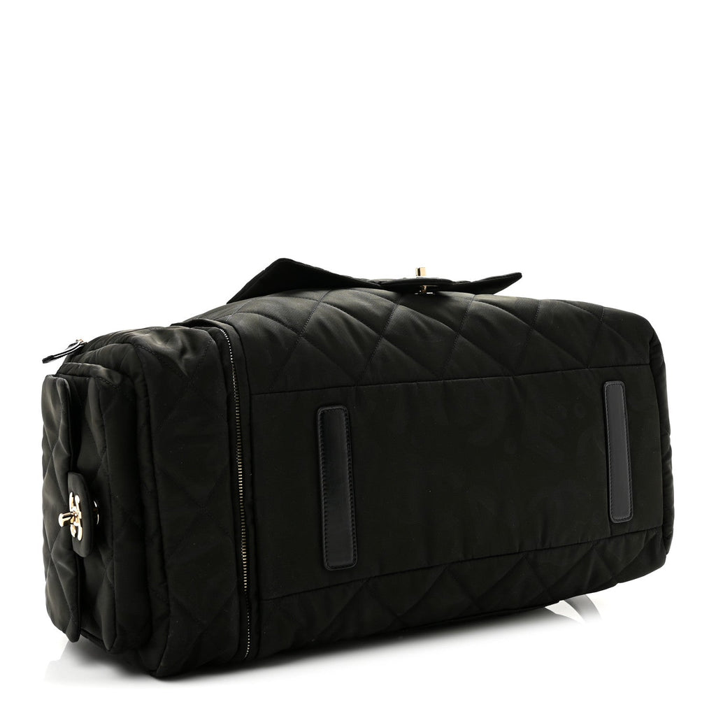 Chanel Nylon Calfskin Quilted Coco Neige Printed Convertible Duffle Backpack Black
