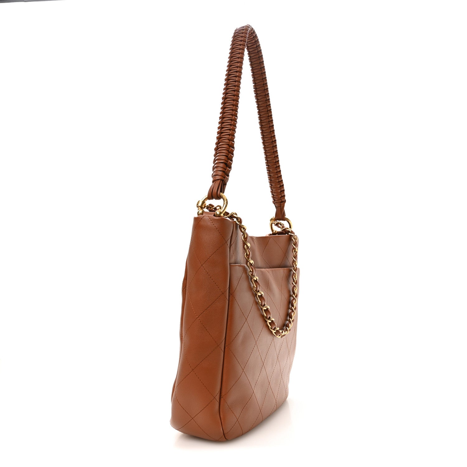 Chanel Calfskin Quilted Braided Handle Chain Hobo Brown