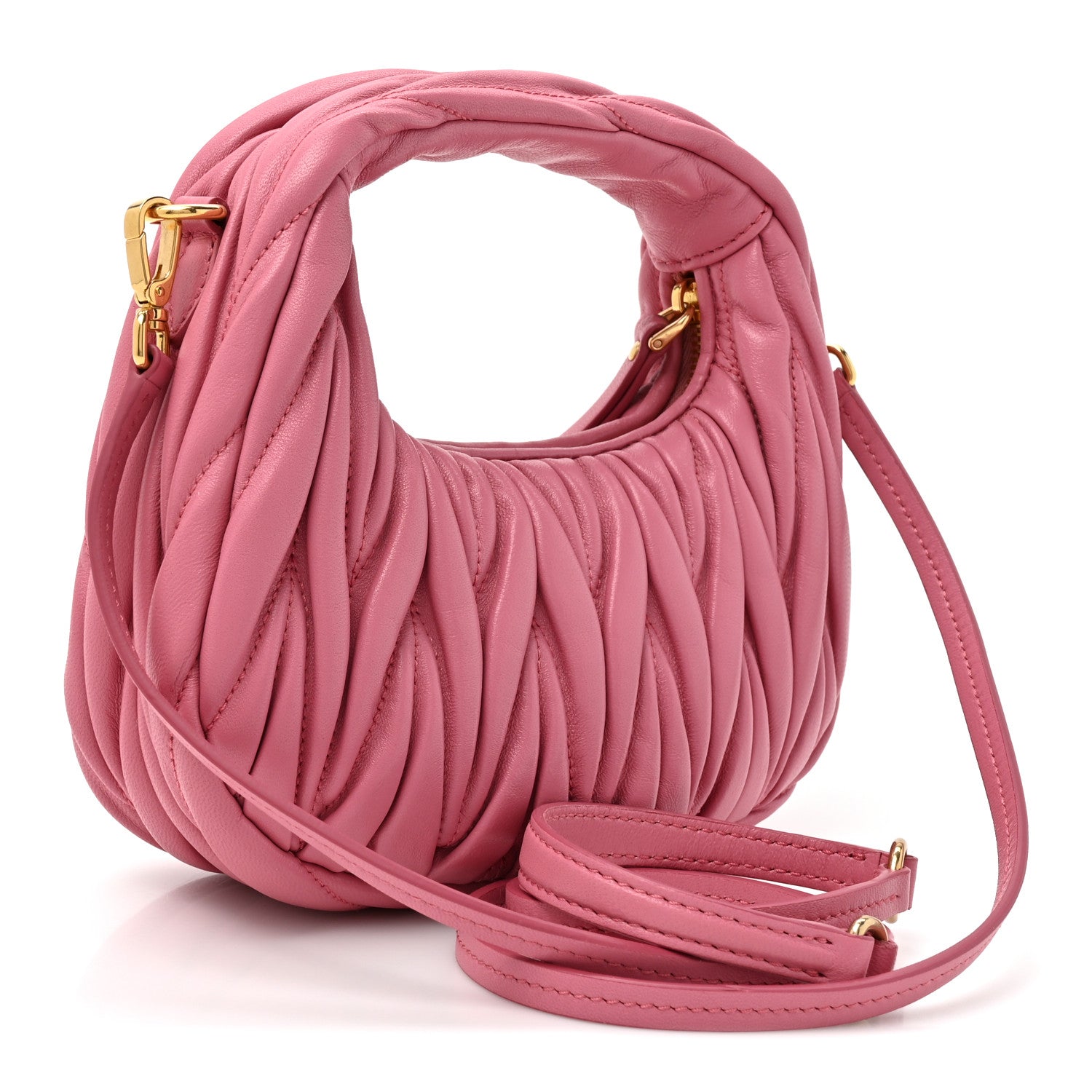 Miu Miu Nappa Matelasse Mini Wander Hobo Pink