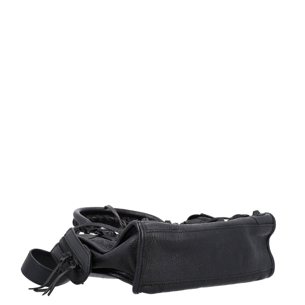 Balenciaga Shiny Goatskin Matte Black Metallic Edge Hardware Mini City Black