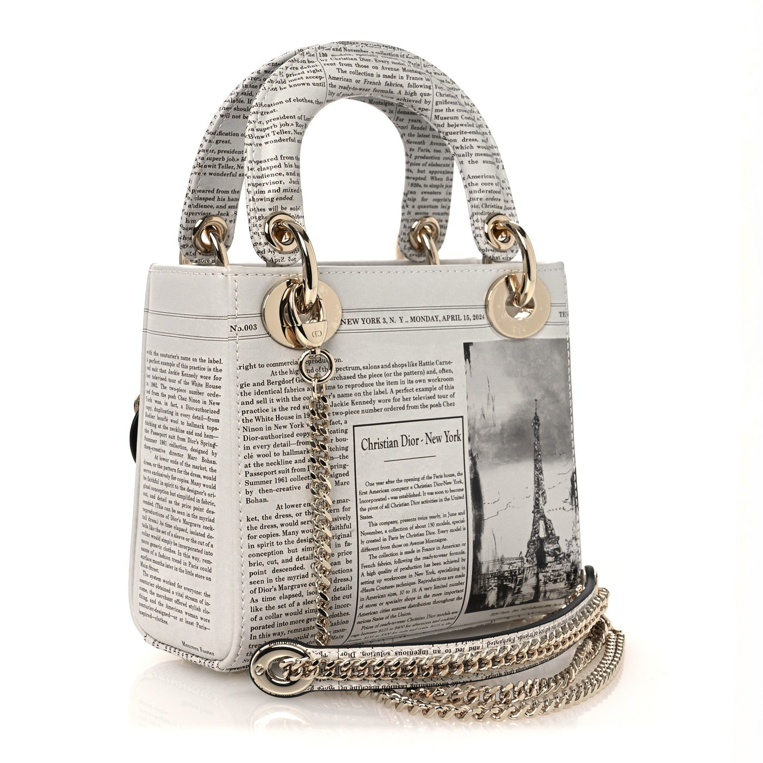 Dior Calfskin Newspaper Printed Mini Lady Dior Black White