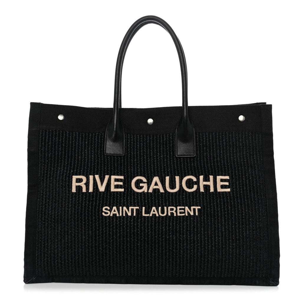 Saint Laurent Raffia Linen Calfskin Rive Gauche Tote Black
