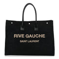 Saint Laurent Raffia Linen Calfskin Rive Gauche Tote Black