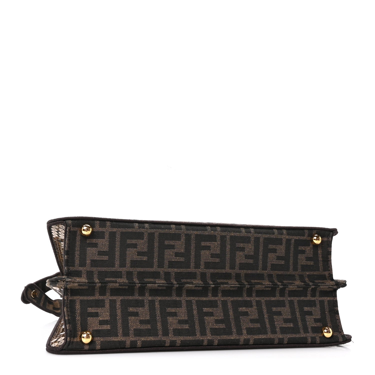 Fendi Fabric Jacquard Paillettes Vitello Seta FF 1974 Medium Peekaboo I SEE U Satchel Tobacco Moro