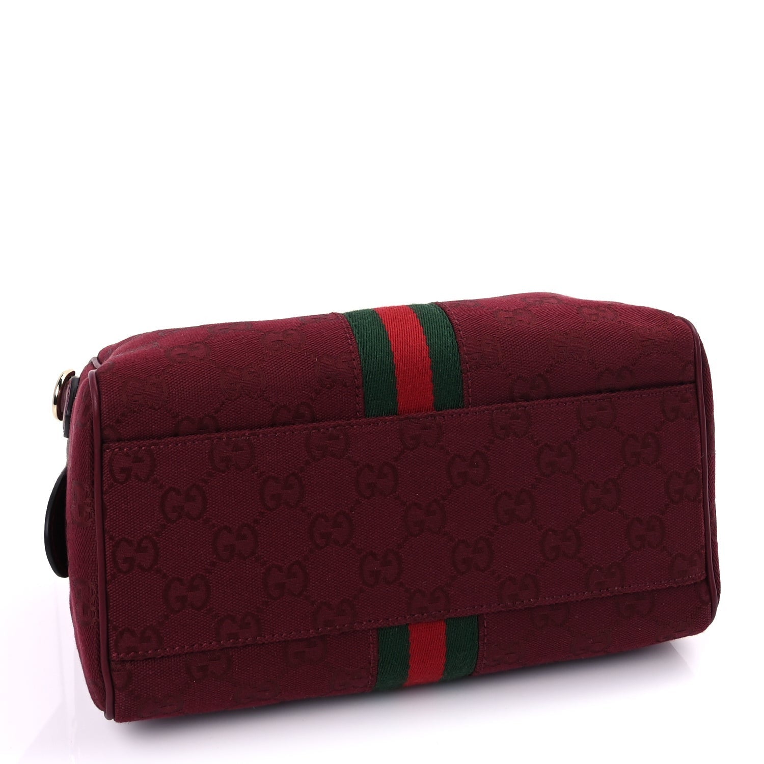 Gucci GG Monogram Textured Dollar Calfskin Web Small Ophidia Top Handle Bowler Bag Rosso Ancora