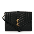 Saint Laurent Grain De Poudre Textured Mixed Matelasse Triquilt Monogram Clutch Black