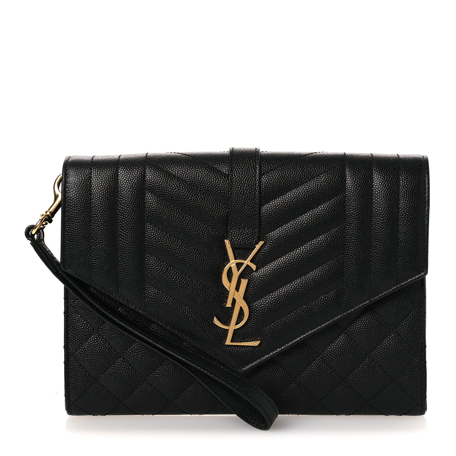 Saint Laurent Grain De Poudre Textured Mixed Matelasse Triquilt Monogram Clutch Black