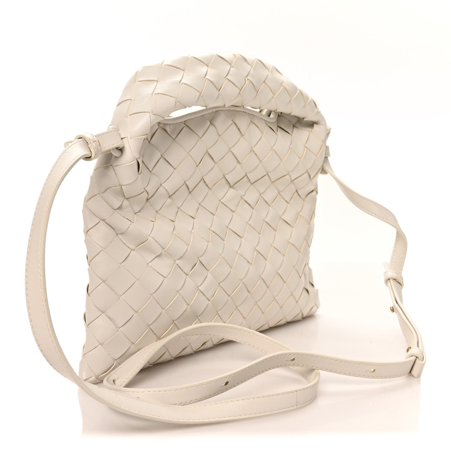 Bottega Veneta Calfskin Intrecciato Mini Hop White
