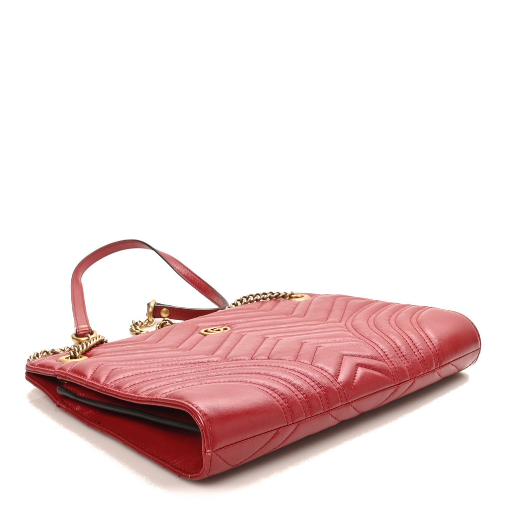 Gucci Azalea Calfskin Matelasse Heart Medium GG Marmont Slim Shoulder Bag Romantic Cerise
