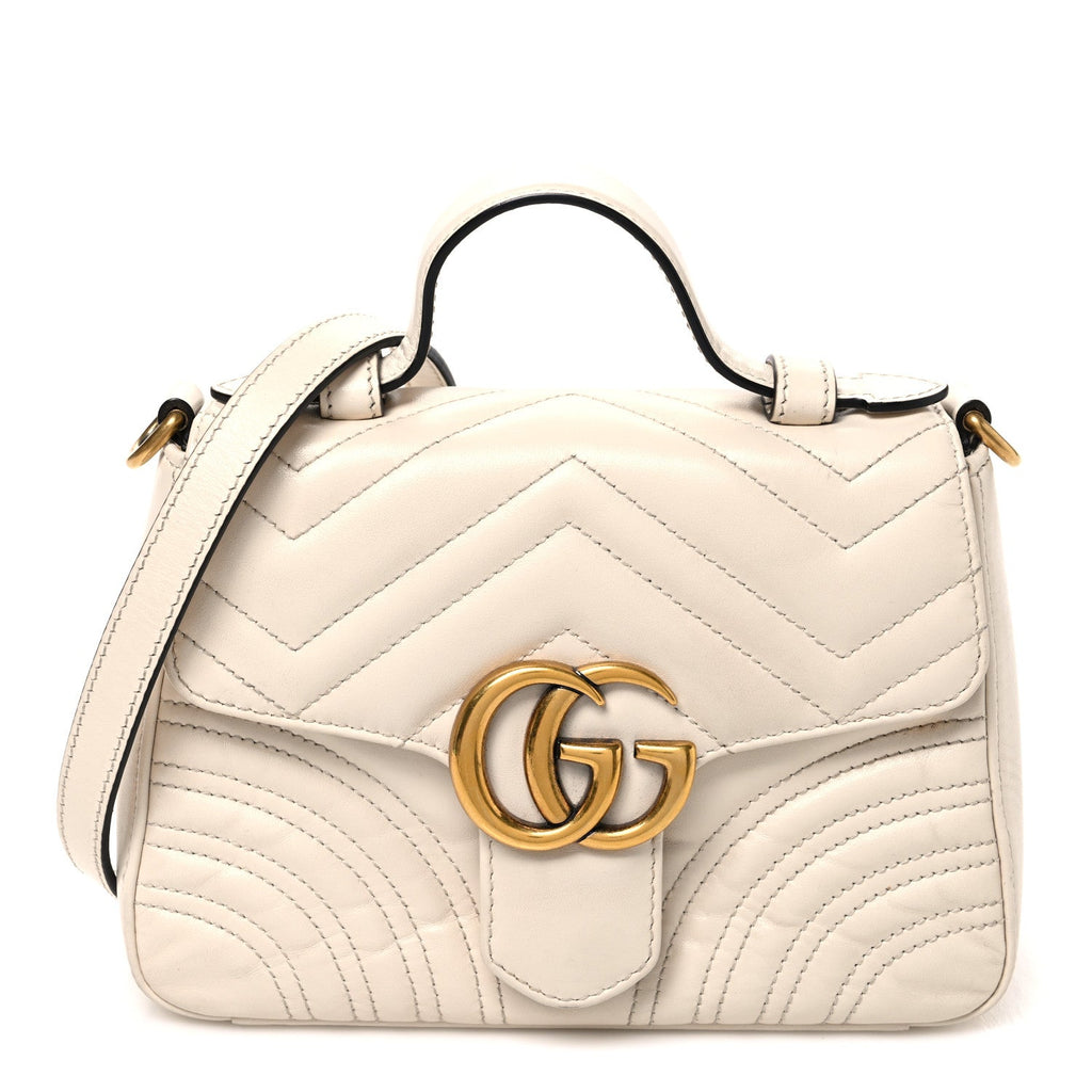Gucci Calfskin Matelasse Mini GG Marmont Top Handle Shoulder Bag White