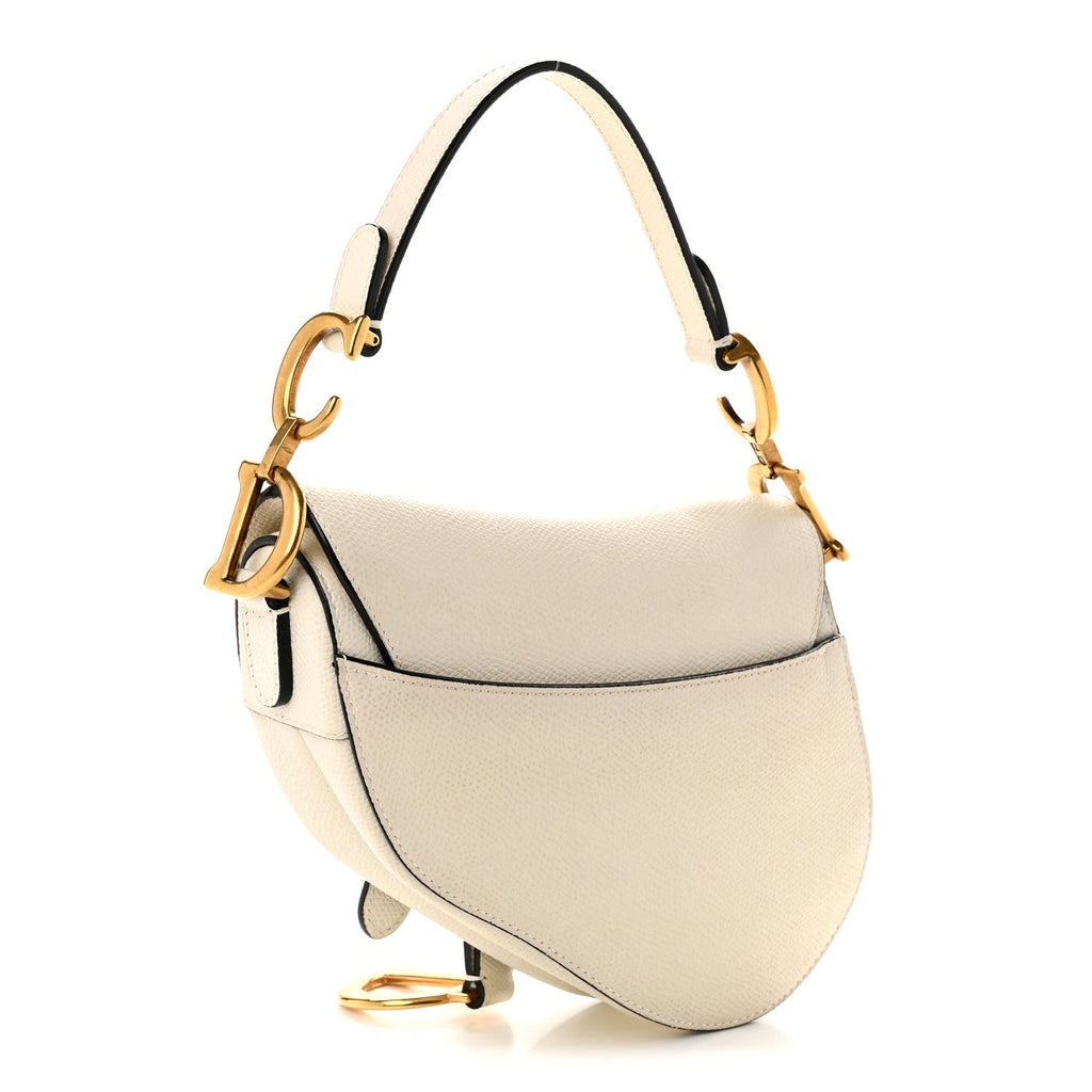 Dior Grained Calfskin Mini Saddle Bag White