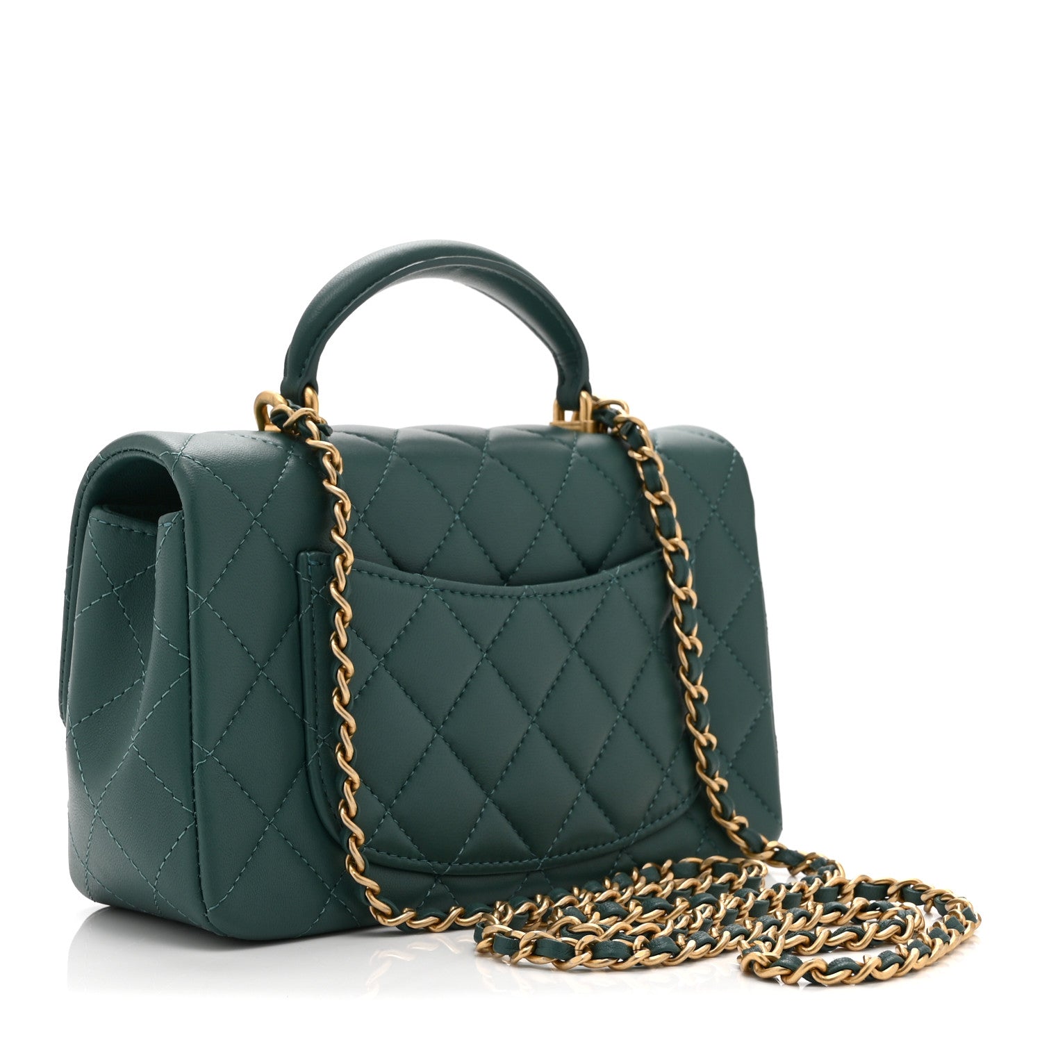 Chanel Lambskin Quilted Mini Top Handle Rectangular Flap Green