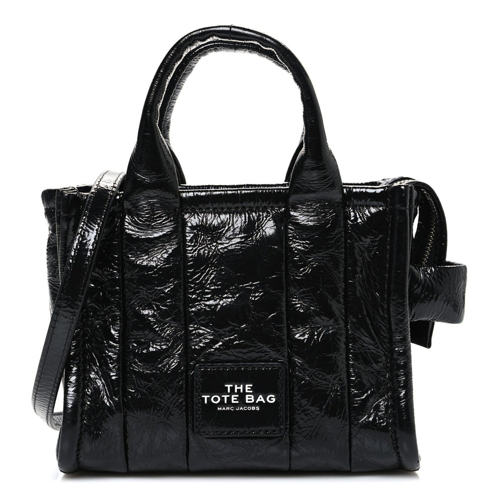 Shiny Crinkled Calfskin Mini The Tote Bag Black