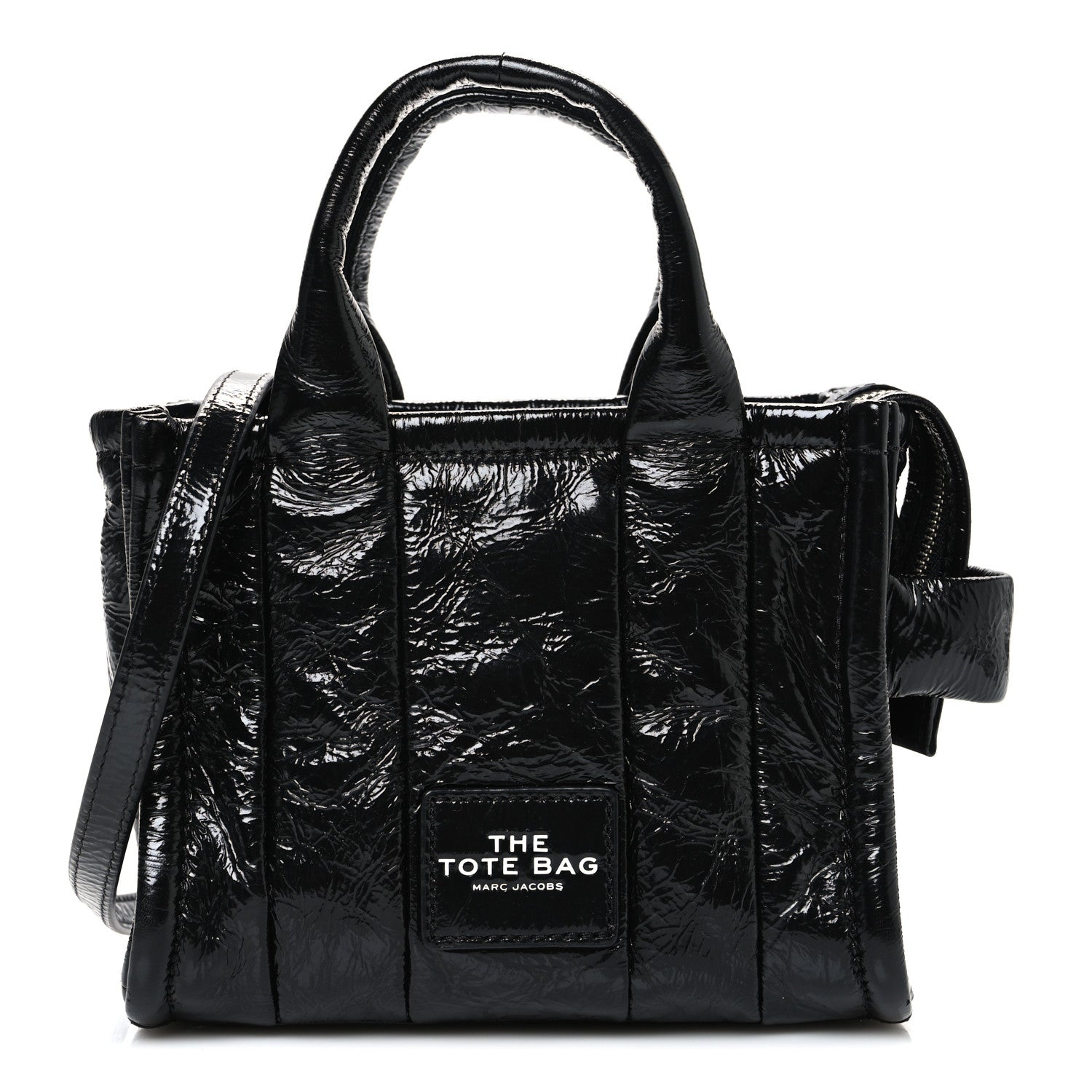 Shiny Crinkled Calfskin Mini The Tote Bag Black