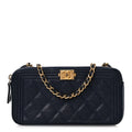 Chanel Caviar Quilted Small Boy Clutch With Chain Dark Blue