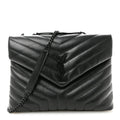 Saint Laurent Medium Loulou Chain Satchel Black front view