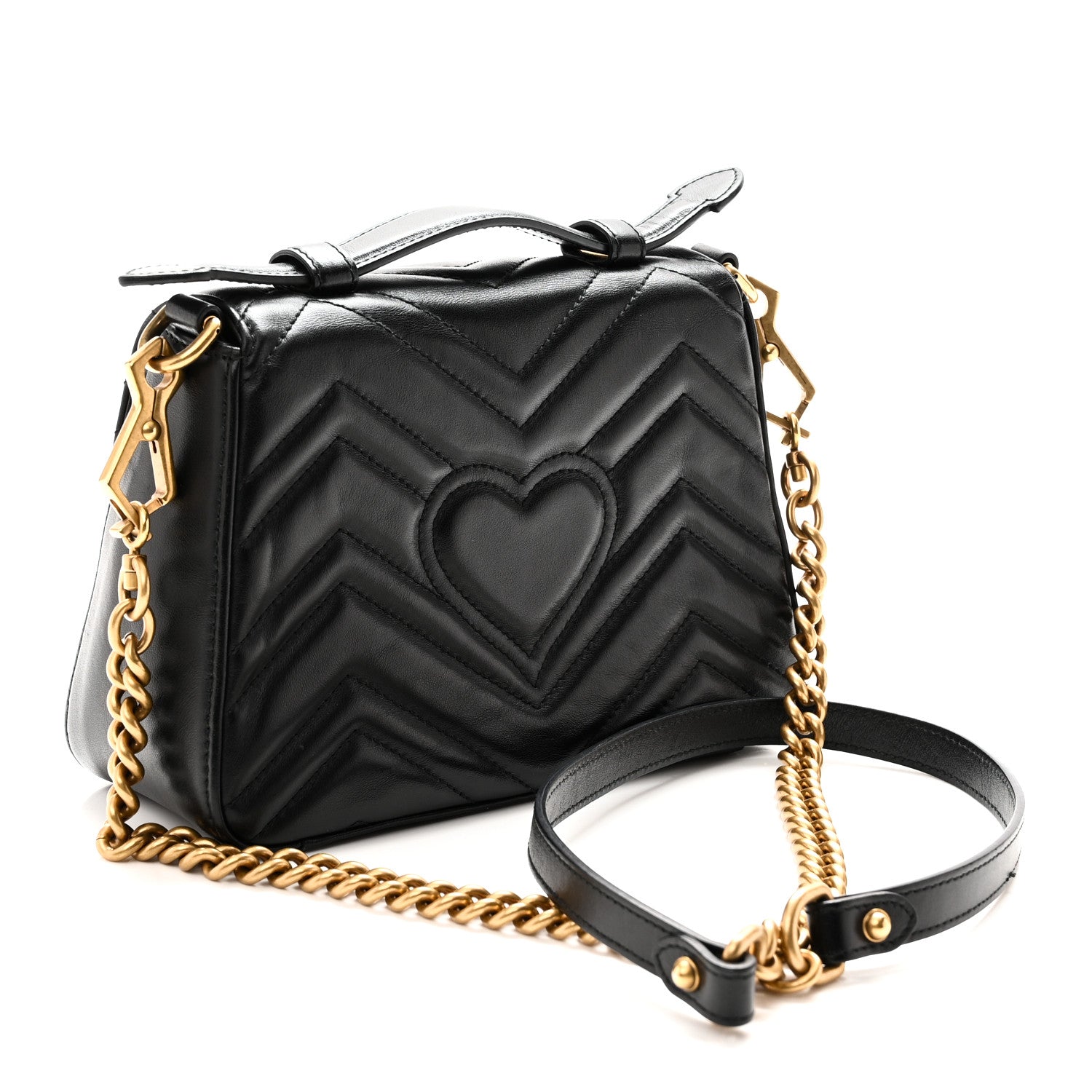 Gucci Calfskin Matelasse Mini GG Marmont Top Handle Shoulder Bag Black