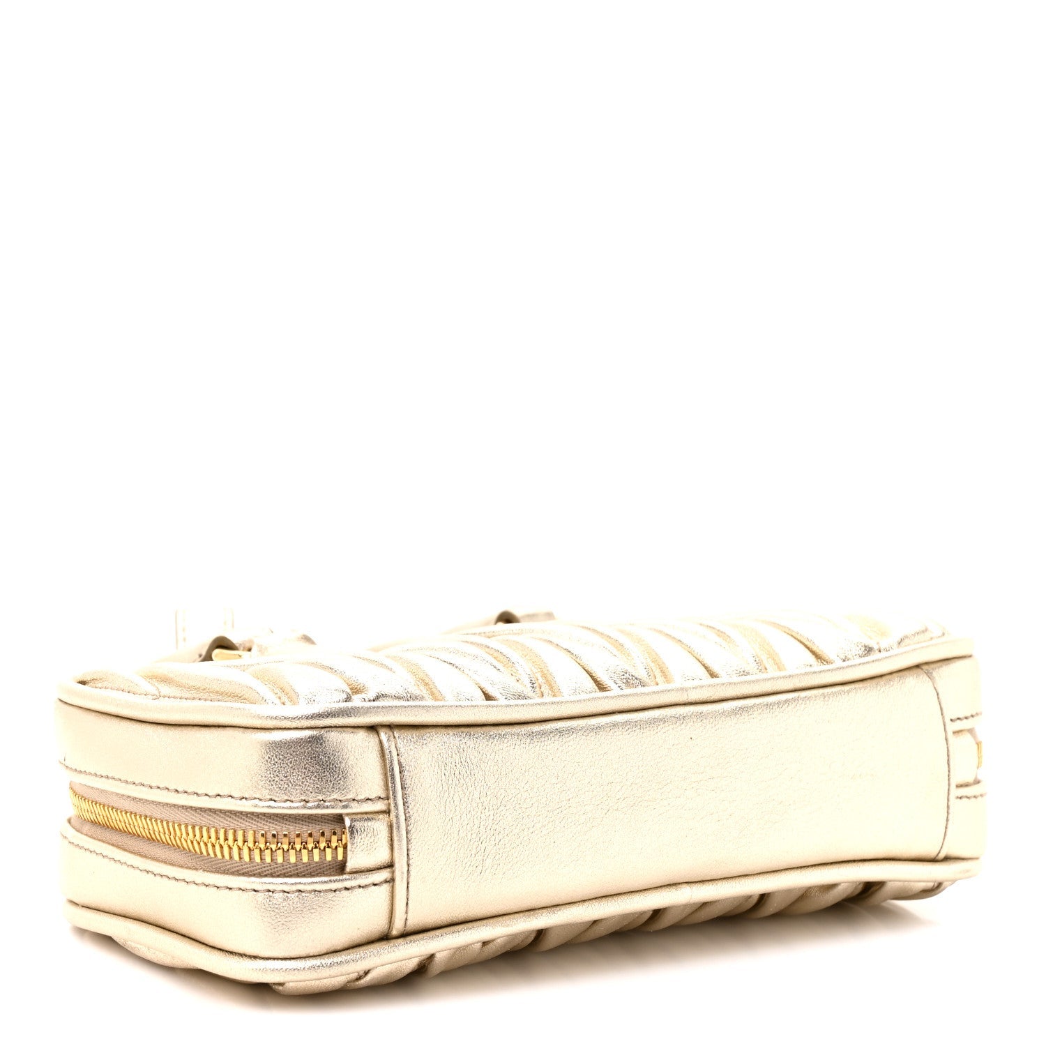 Miu Miu Metallic Nappa Matelasse Mini Arcadie Top Handle Bag Pirite