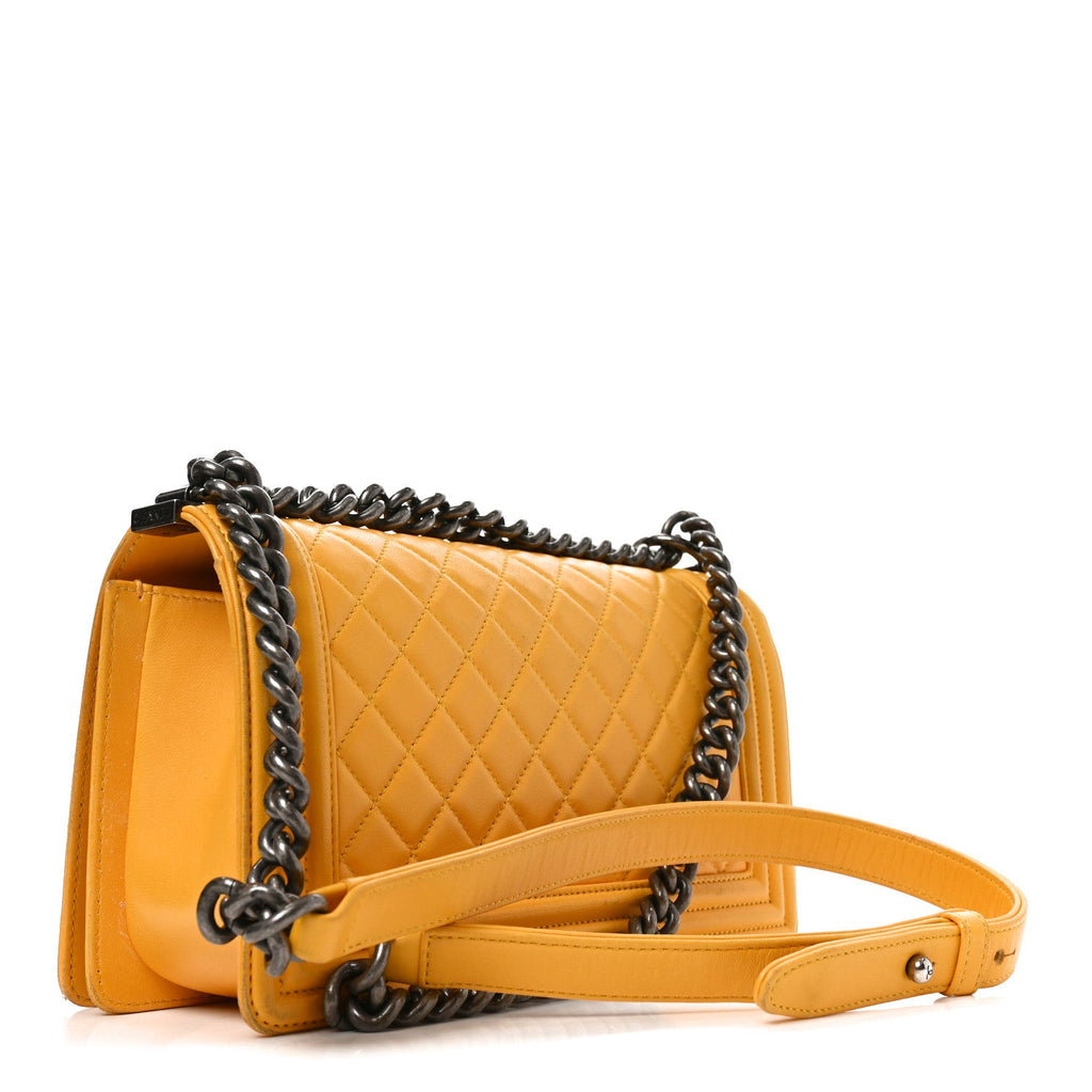 Chanel Lambskin Quilted Medium Boy Flap Yellow