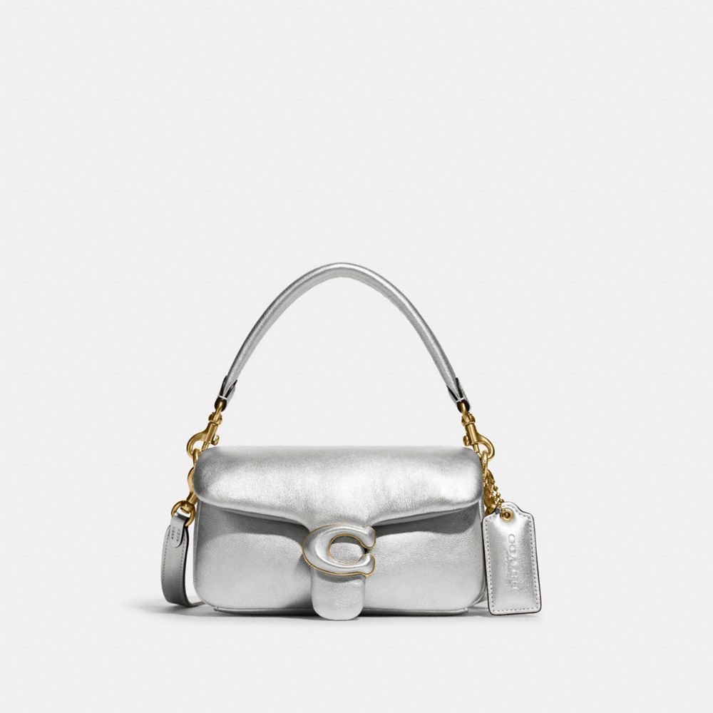 Coach Pillow Tabby 18 metallic silver front view
