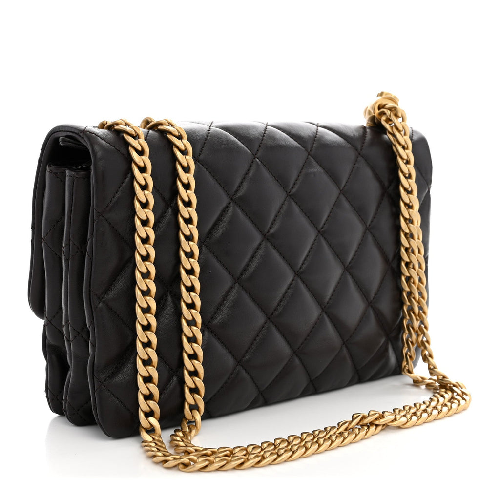 Chanel Lambskin Quilted Medium Pillow Crush Flap Bag Dark Brown