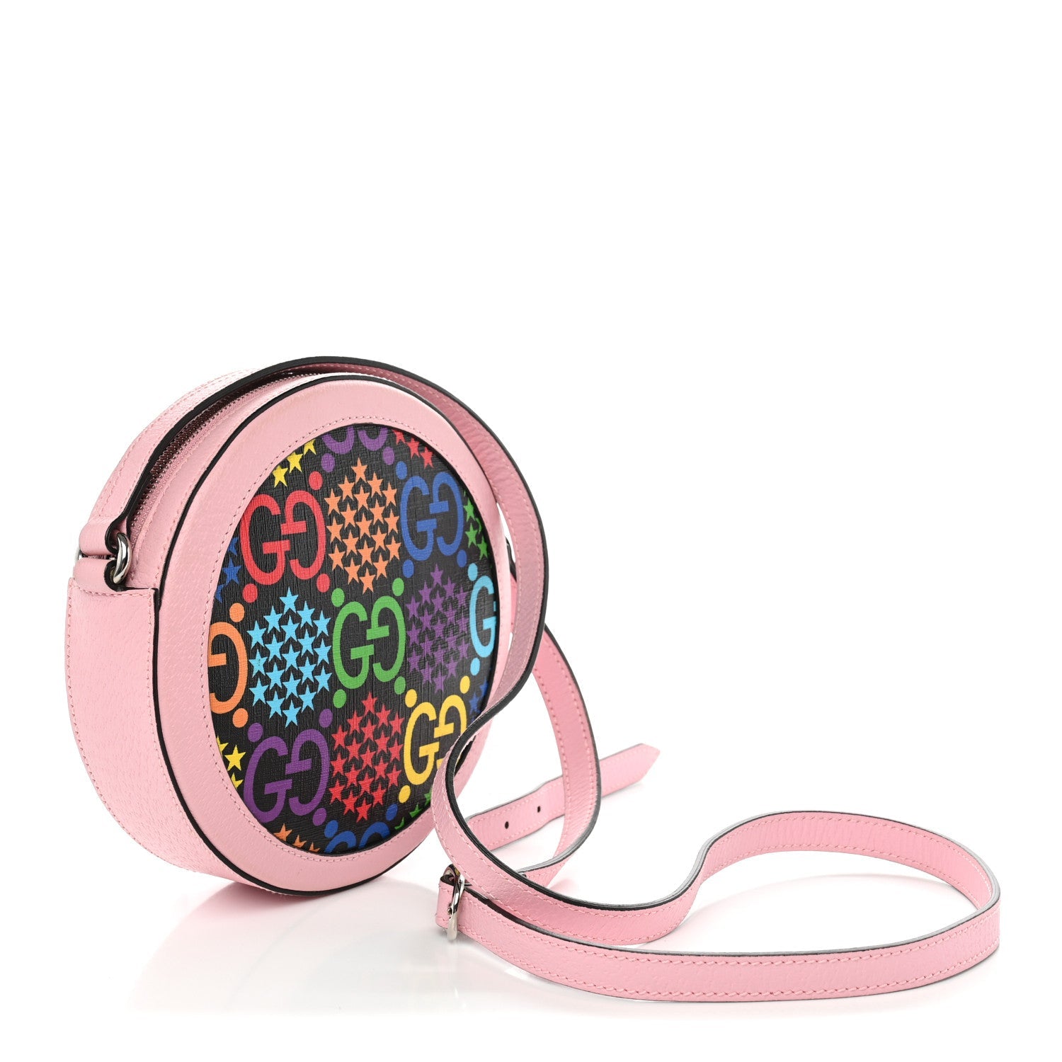 Gucci GG Supreme Monogram Psychedelic Round Shoulder Bag Black Multicolor Sugar Pink