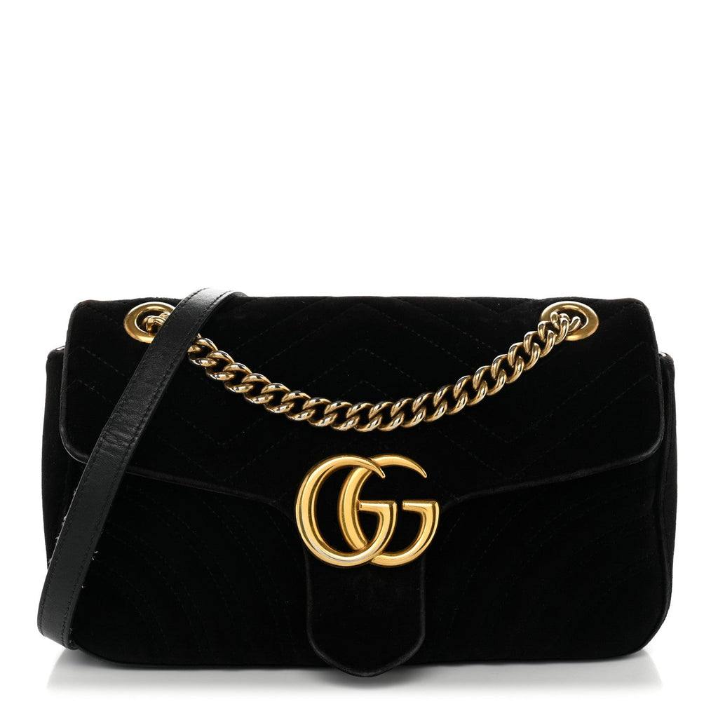Gucci Velvet Matelasse Mini GG Marmont Shoulder Bag Black